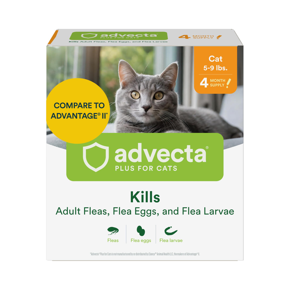 Advecta Plus bottle and dropper ready for use on cats with fast-acting flea control.