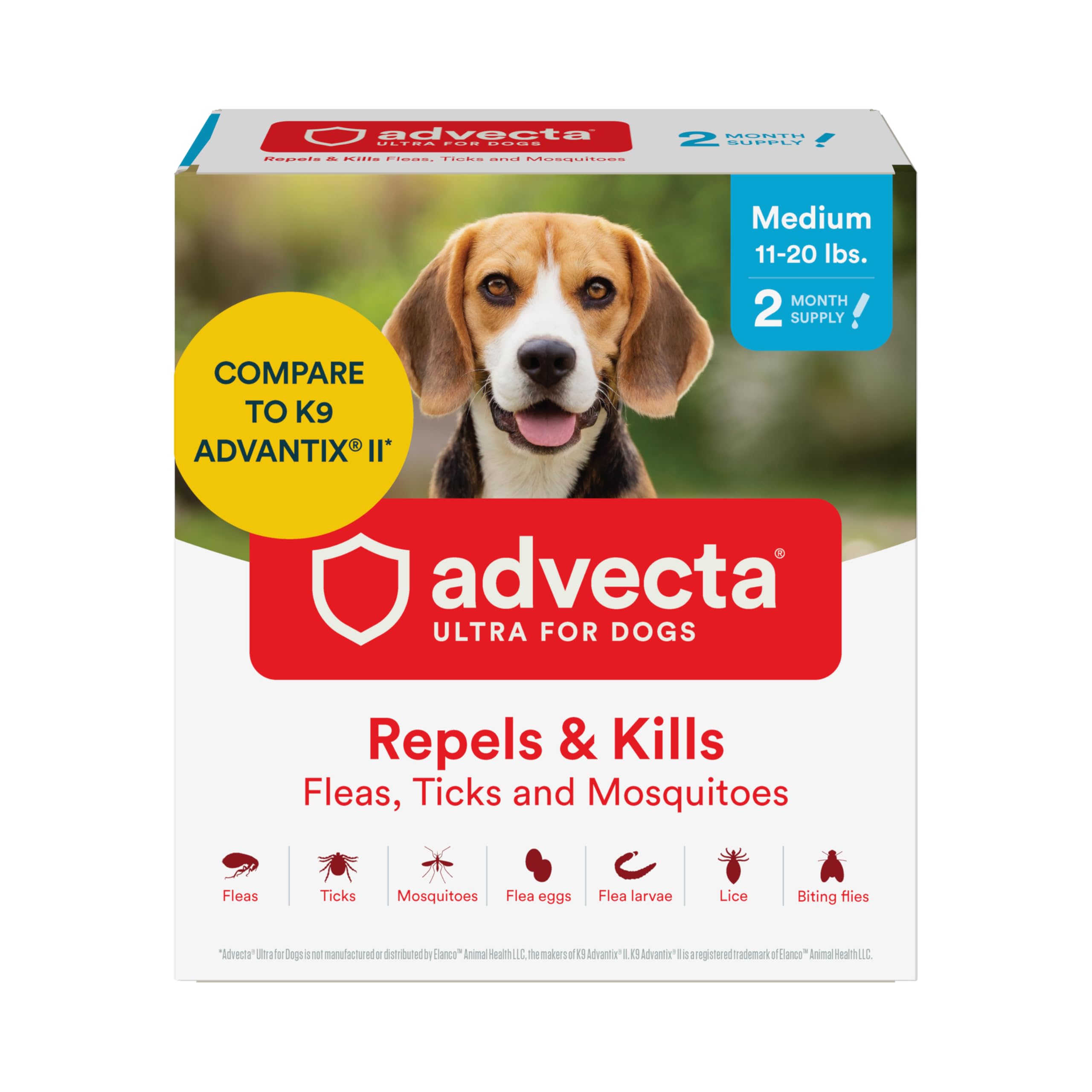 Advecta Ultra bottle closeup highlighting active ingredients for flea prevention.