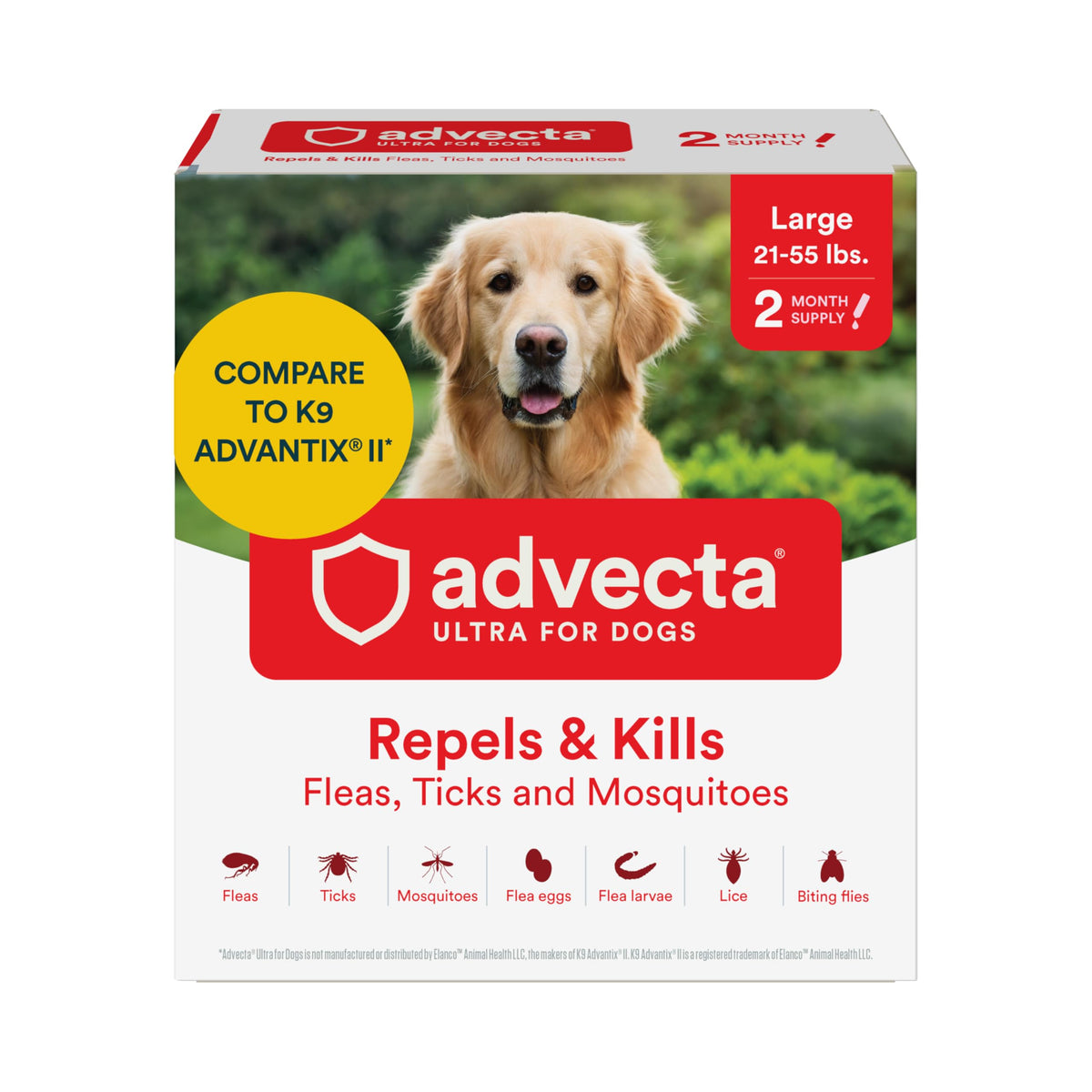 Advecta Ultra packaging shows a two-month supply for large dogs