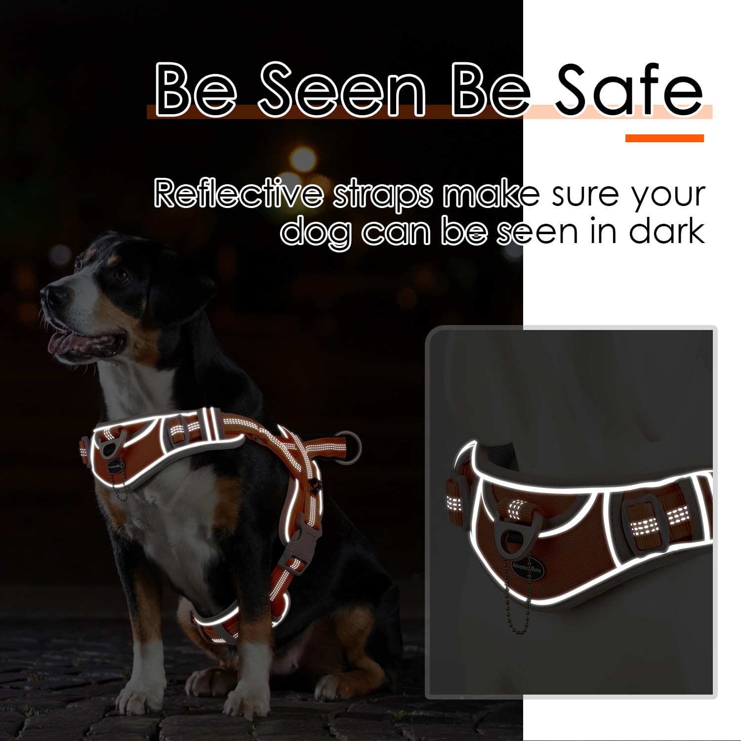 ADVENTUREMORE dog harness adjustable neck girth orange for a customizable fit with large breeds.