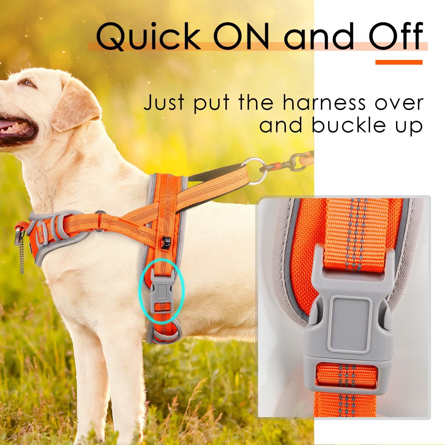 ADVENTUREMORE dog harness escape-proof design orange prevents escapes on outdoor adventures.