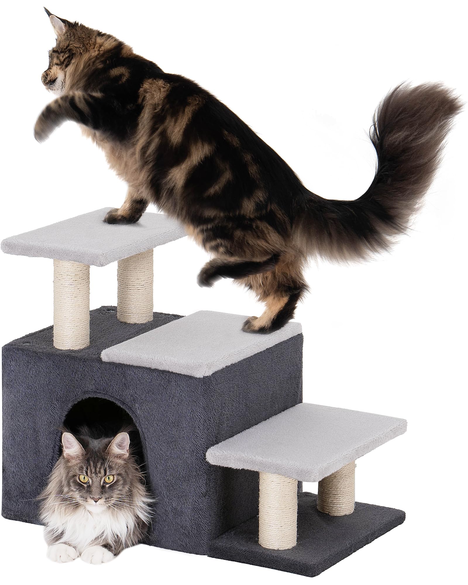 Aechonow 3-in-1 pet stairs with cat condo enables easy high bed access for cats.