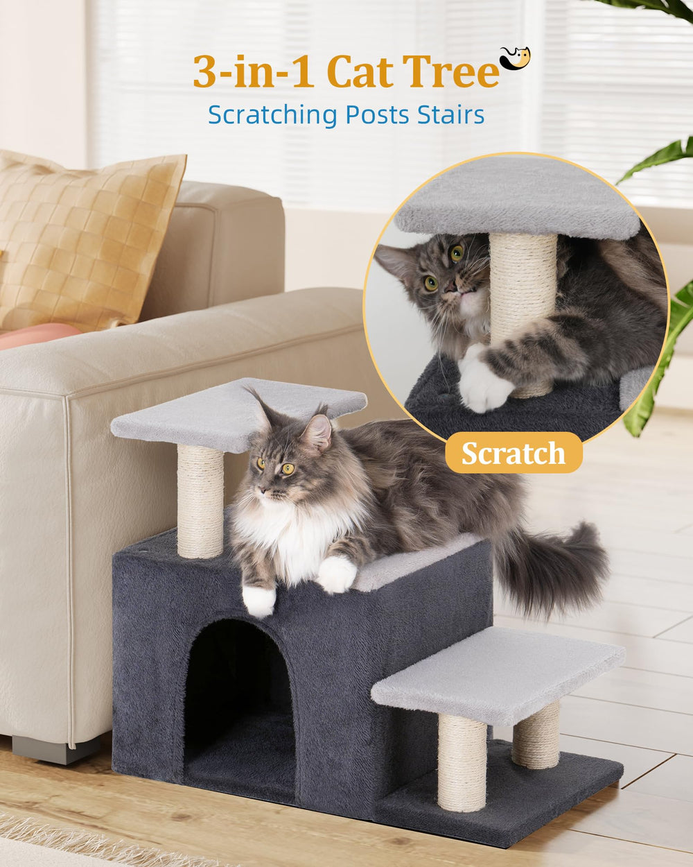 Aechonow pet stairs with sisal scratching posts supports claw care.