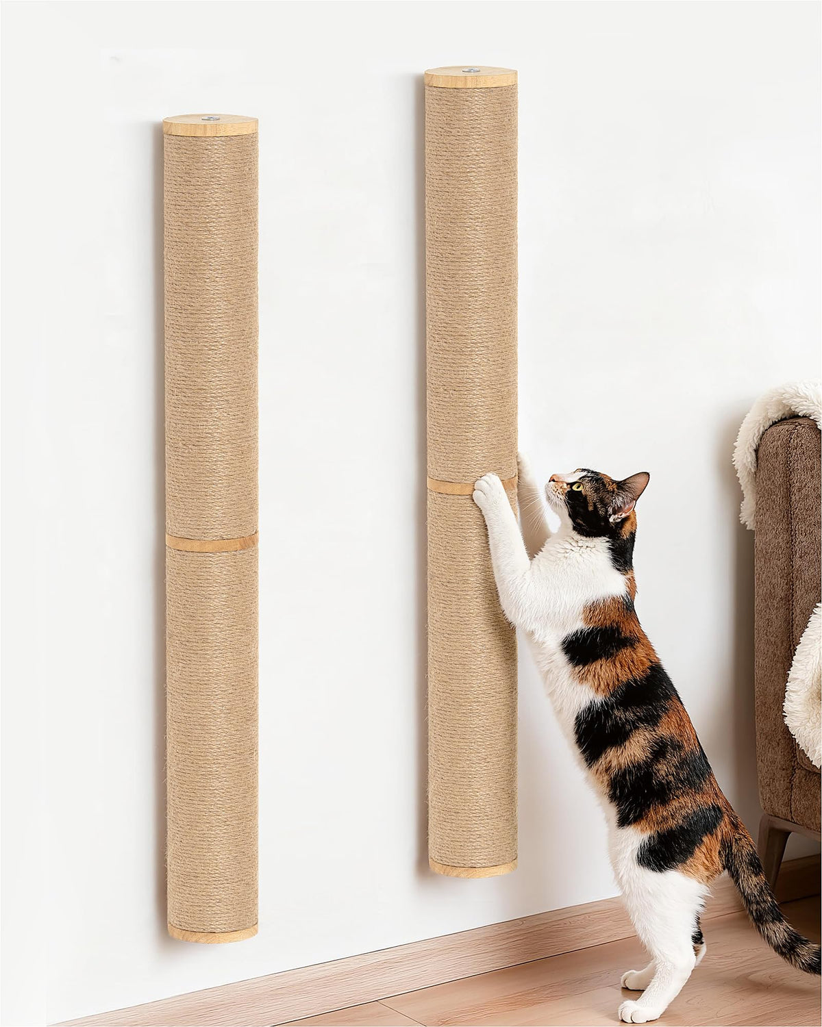 Aechonow 34inch wall-mounted cat scratcher 2pack provides space-saving vertical scratching for large cats