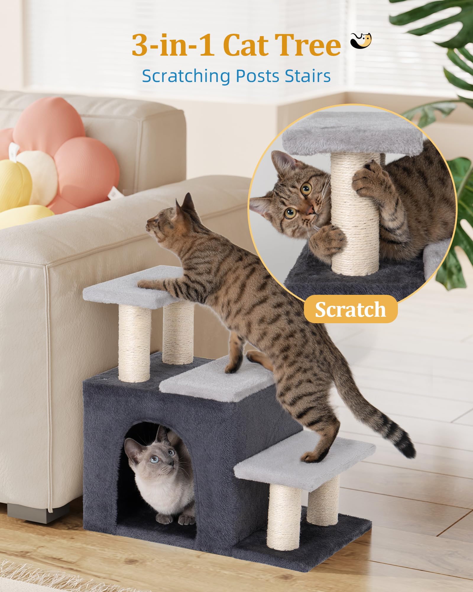 Aechonow 3-in-1 Pet Stairs baseplate-stability ensures steady high-bed access.