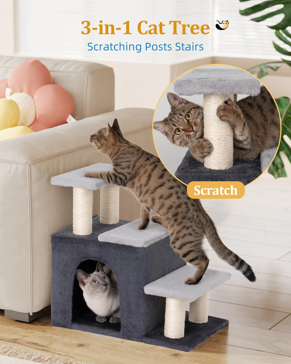 Aechonow 3-in-1 Pet Stairs baseplate-stability ensures steady high-bed access.