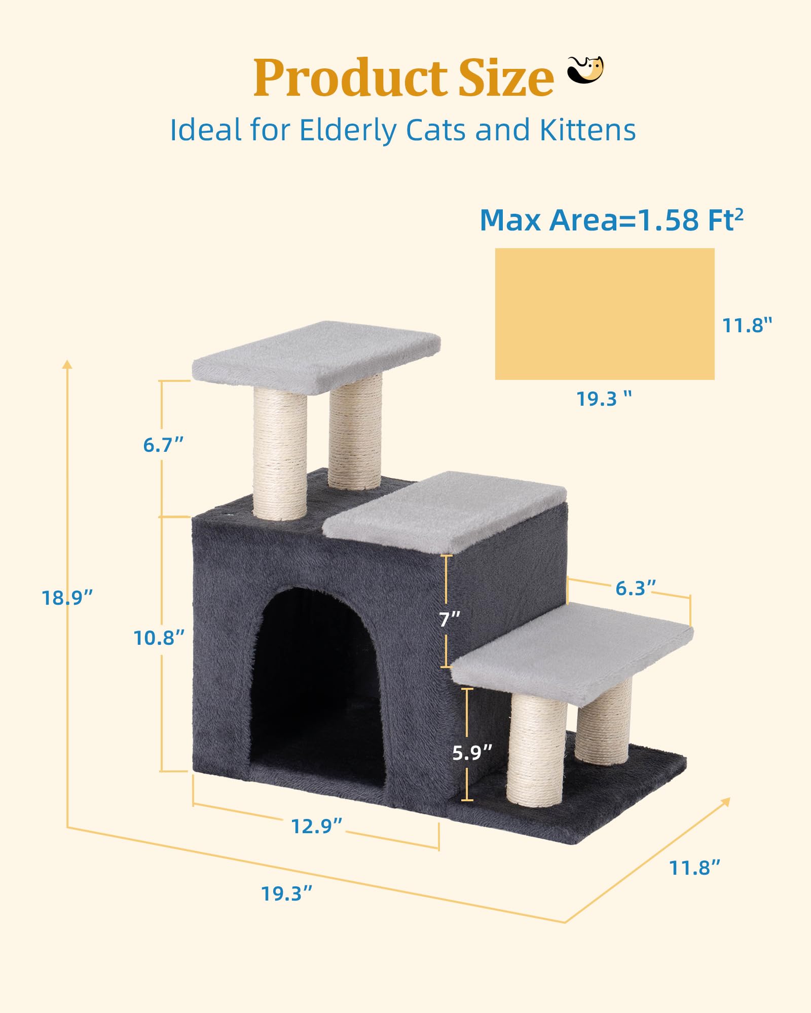 Aechonow 3-in-1 Pet Stairs grey finish complements home décor.
