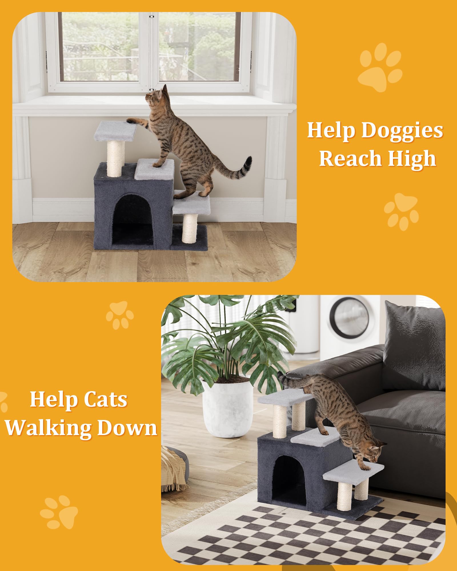 Aechonow 3-in-1 Pet Stairs soft plush surface delivers comfortable climbs.