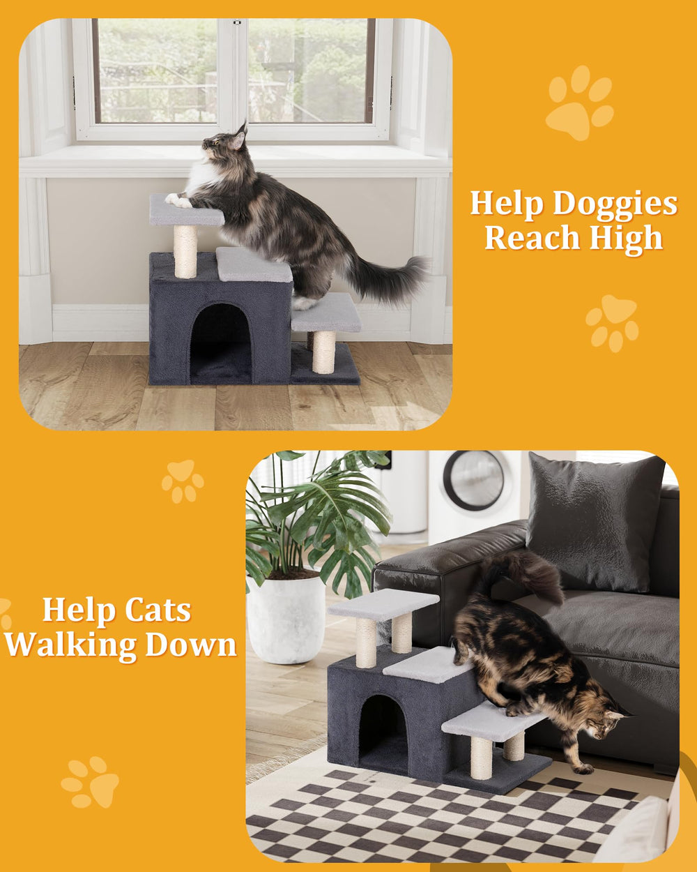 Aechonow cat stairs accommodate small dogs reaching beds safely.