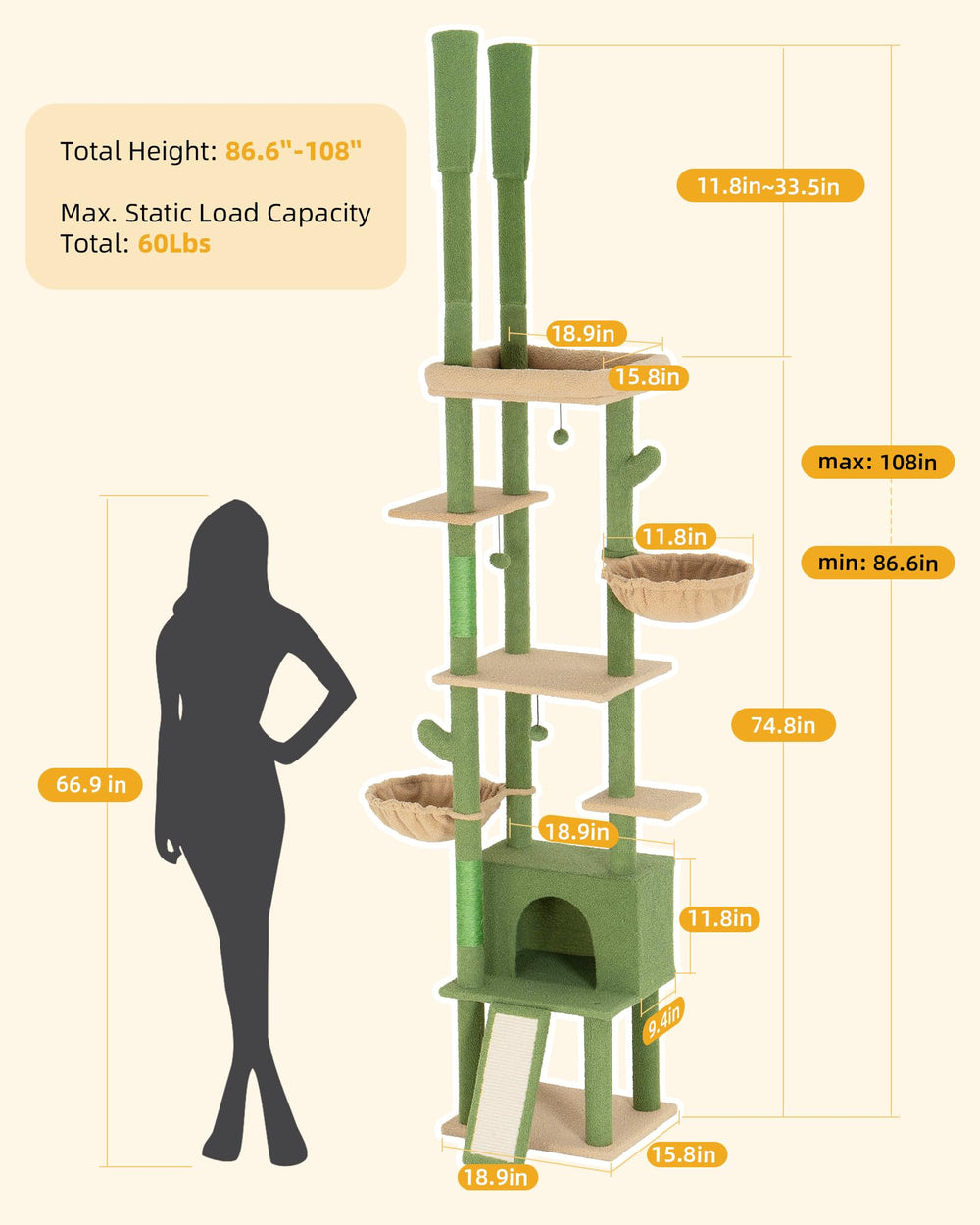 Aechonow cat tree cactus-green design adds stylish accent.