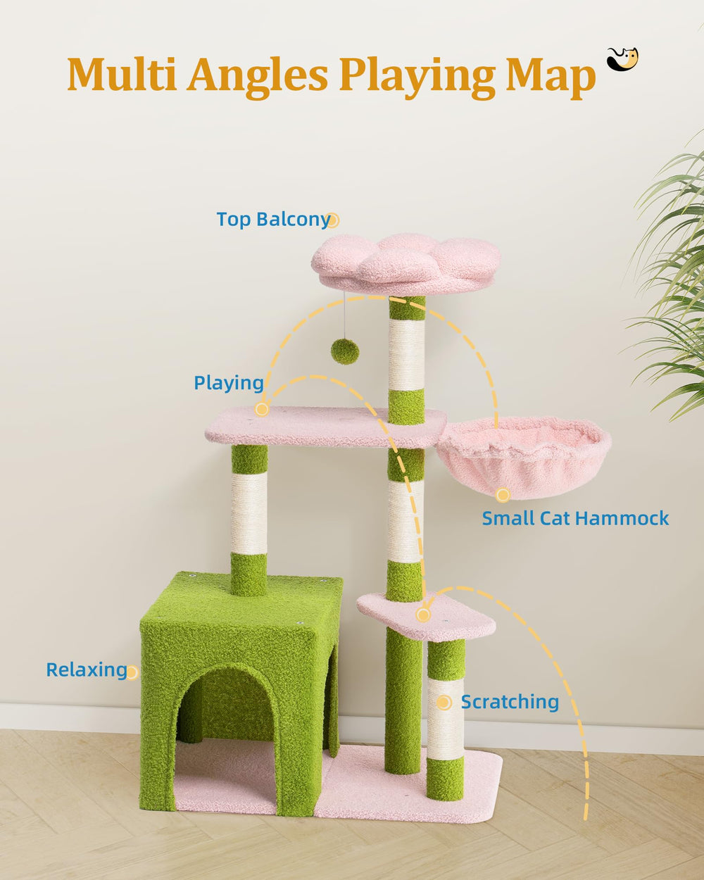 Aechonow floral cat-tree design adds charm and functional lounging.