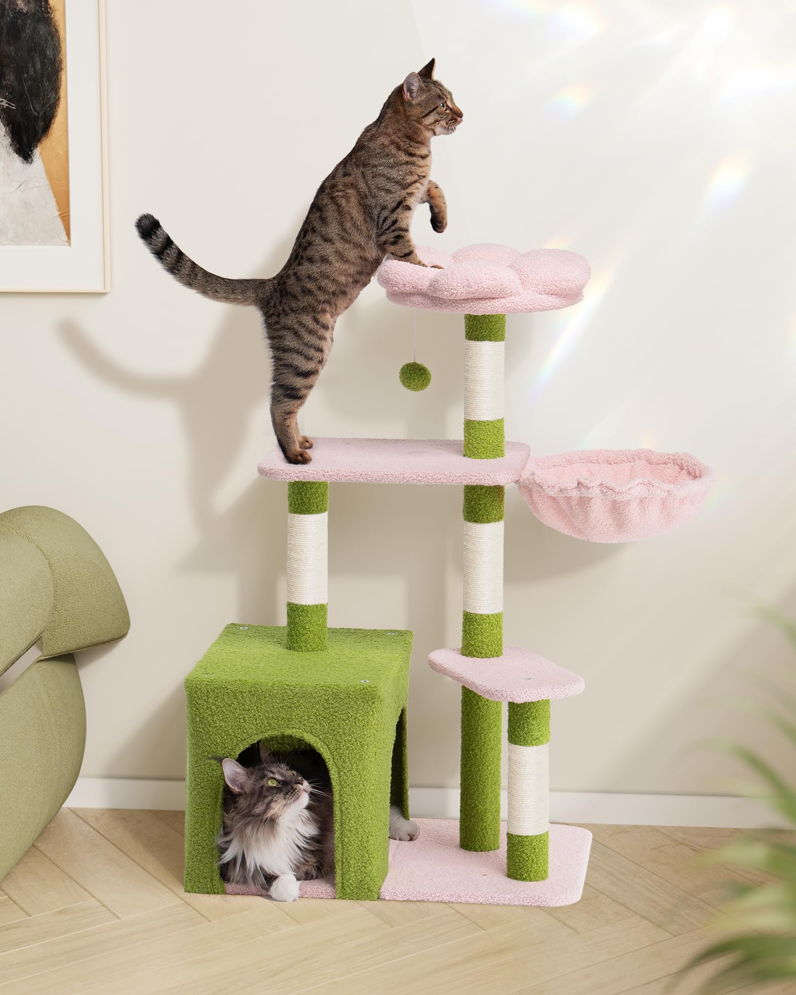 Aechonow flower cat-tree hammock offers cozy lounging and napping spots.