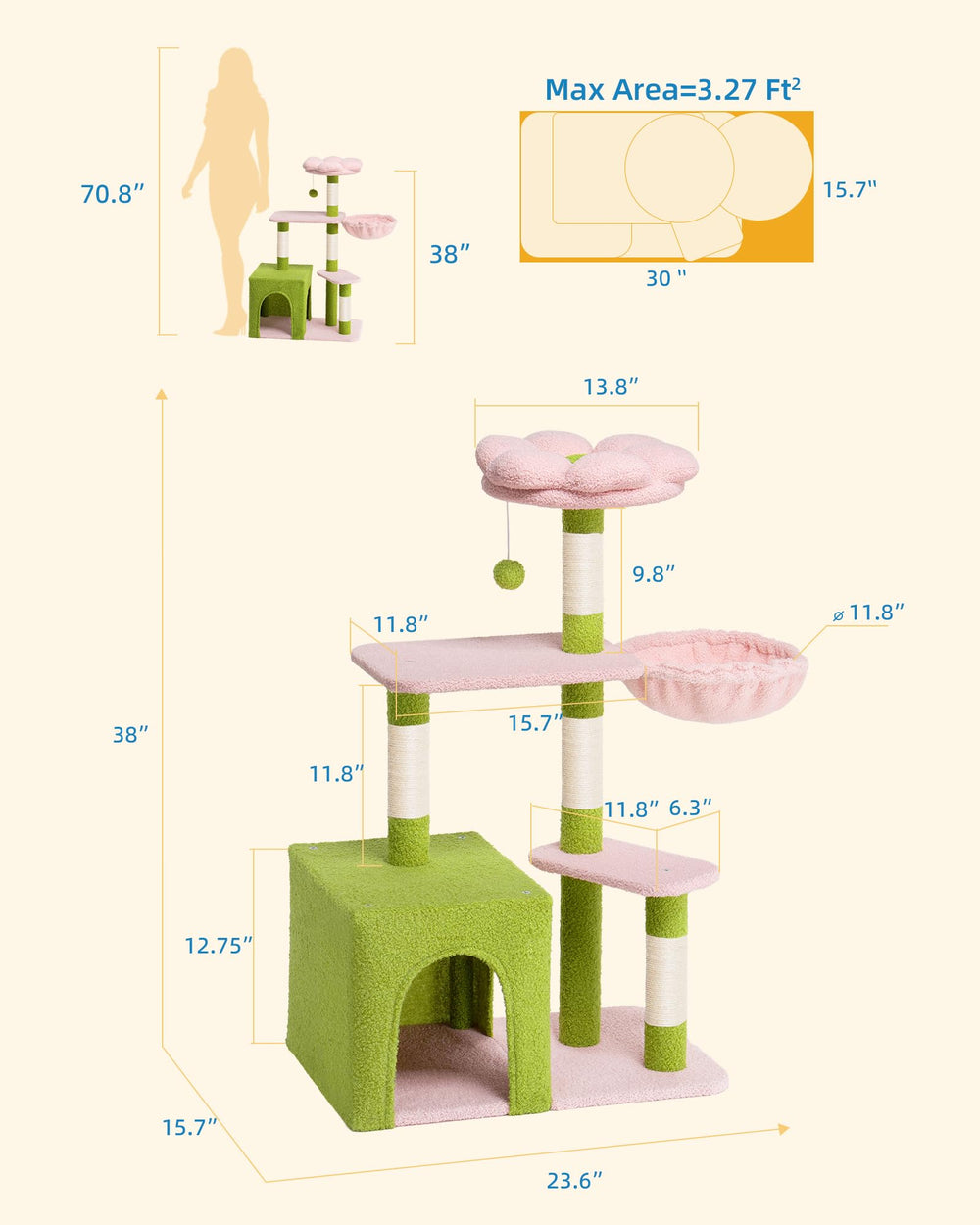Aechonow 41.2-inch cat tower encourages family interaction while saving floor space.