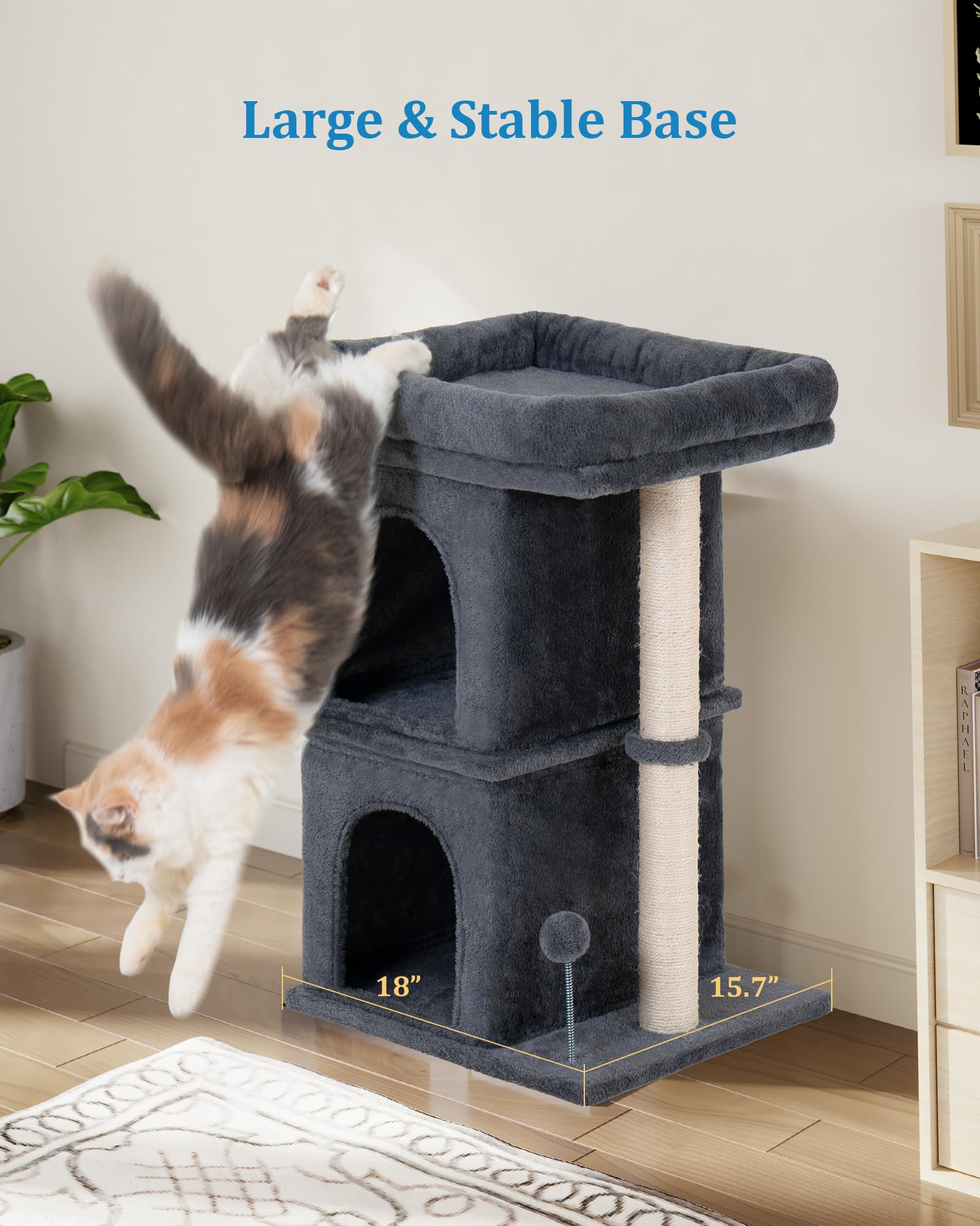 Aechonow cat tree supports multiple cats with varied spaces.