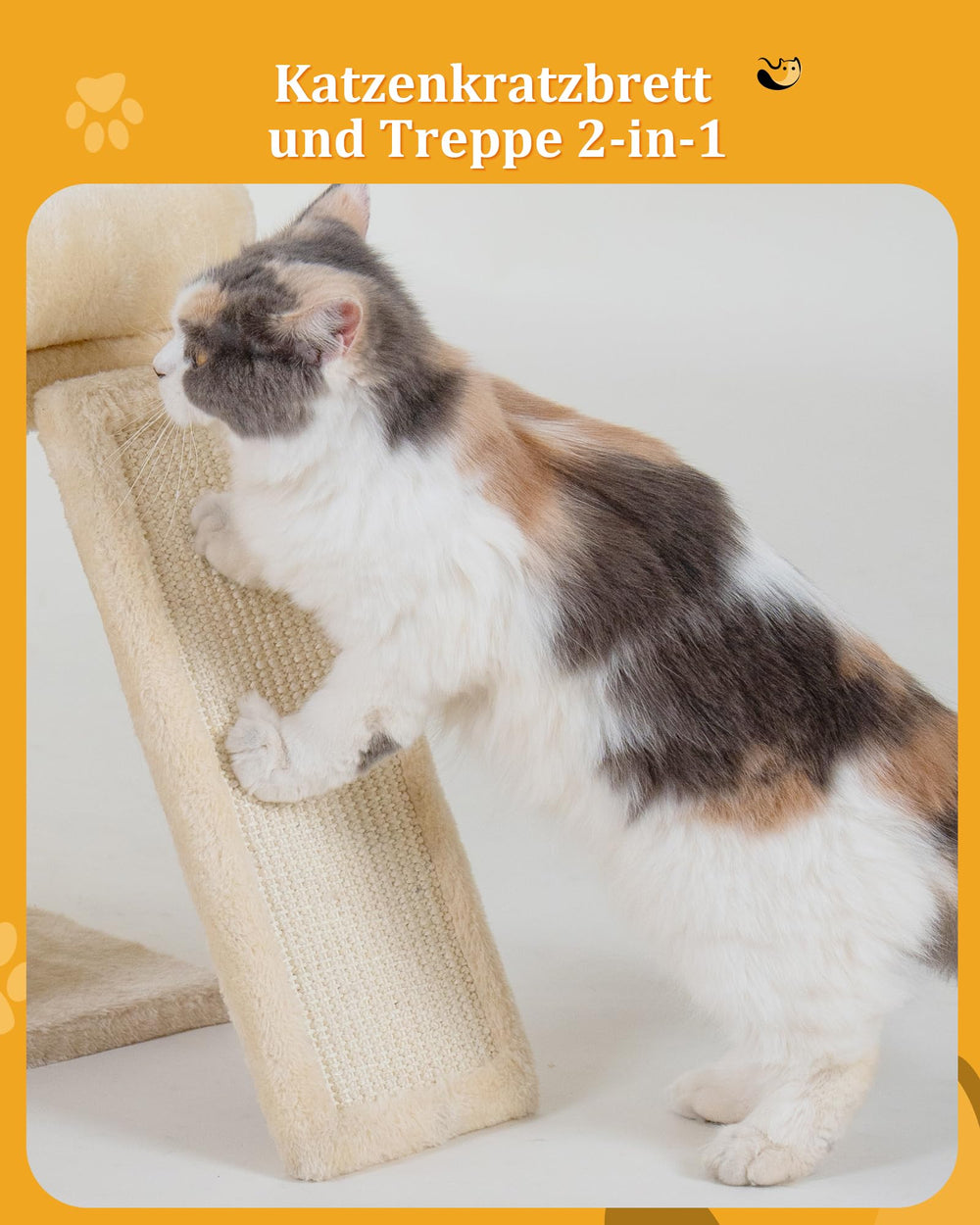 Aechonow cat tree natural sisal rope satisfies scratching urges.