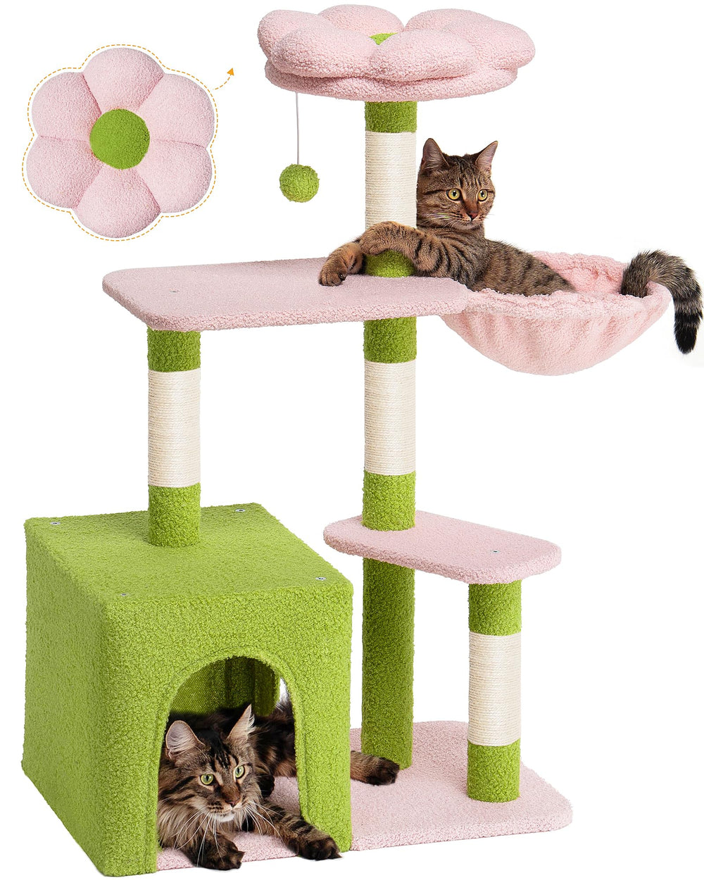 Aechonow flower-cat-tree condo-bed for large cats offers private hideaway and cozy resting space.