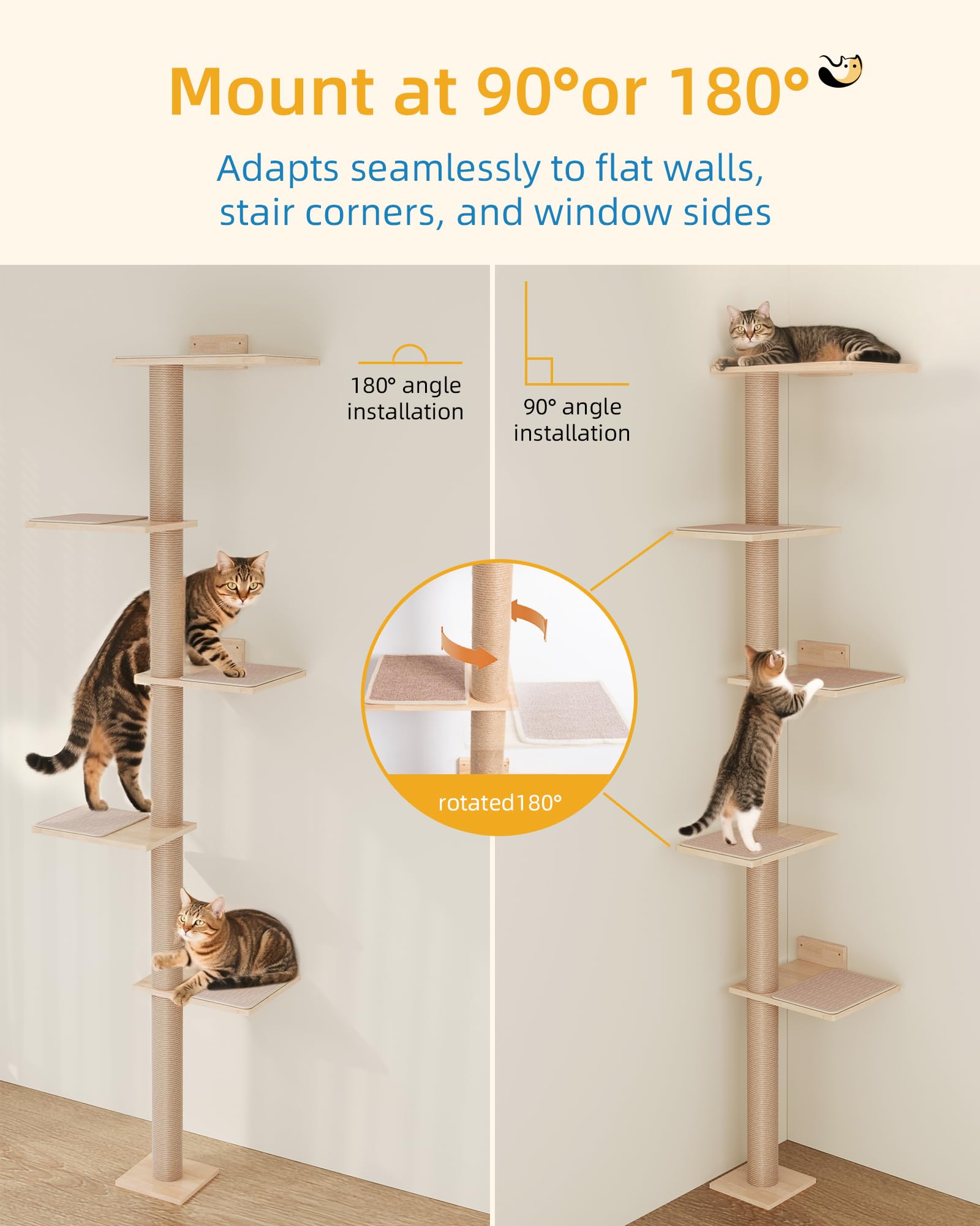 Aechonow wall-mounted cat tower with fortress stability anchors for safe mounting.