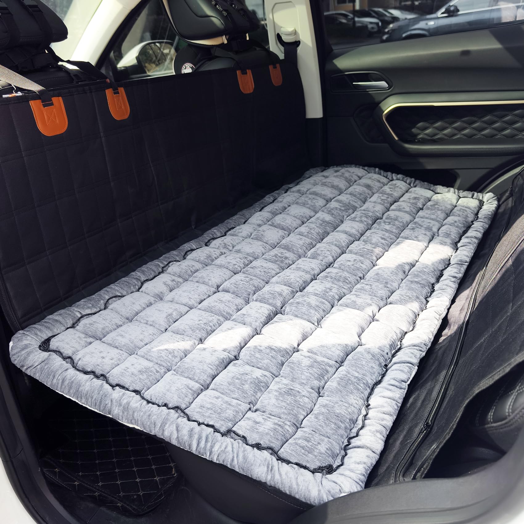 AEEISHOMEREFORM backseat pet bed mat in grey with non-slip base for secure car trips