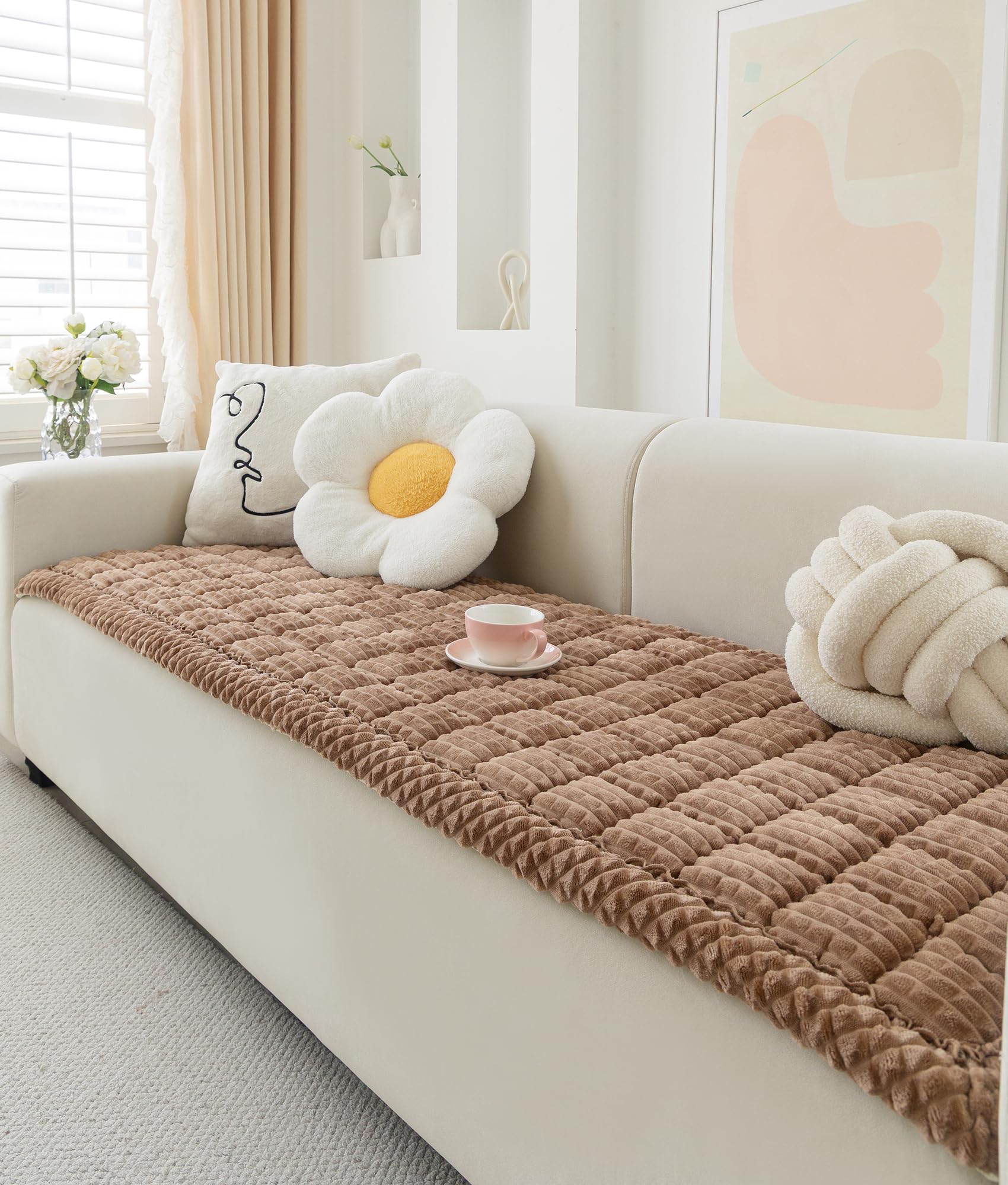 AEEISHOMEREFORM three-cushion fit in dark coffee offers versatile sofa protection