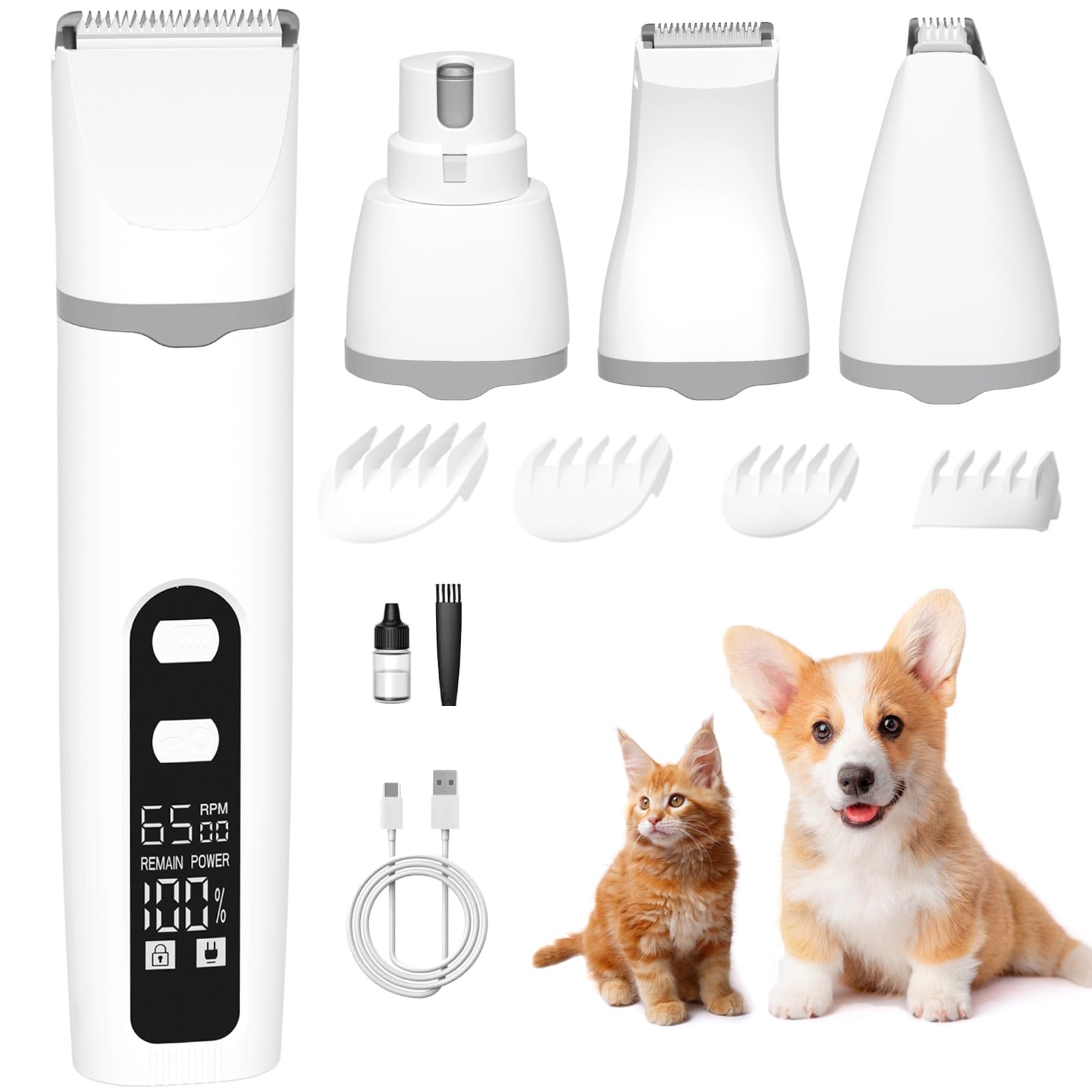 Aenncci 4in1 dog clippers with LED screen for easy battery monitoring during grooming.