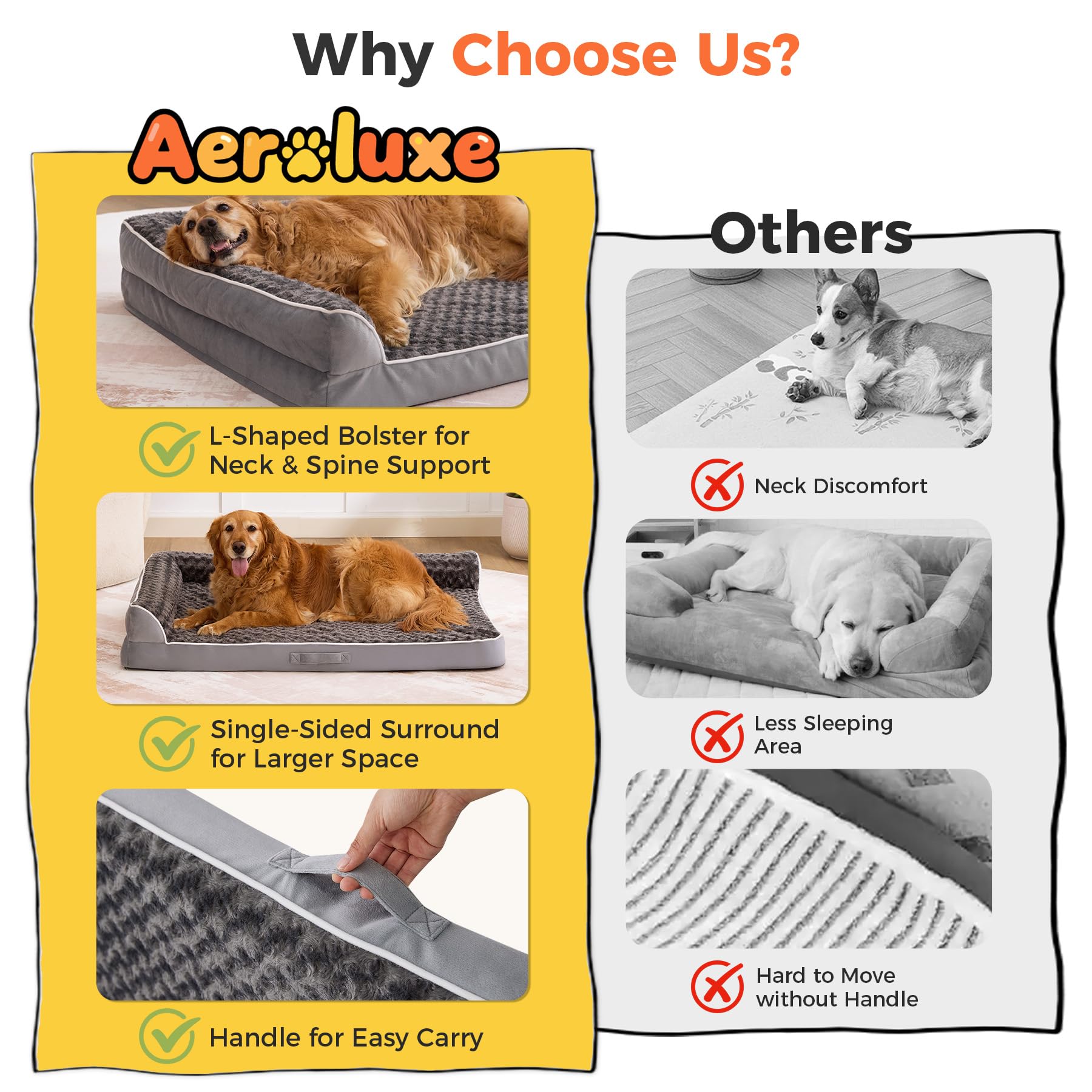 Aeroluxe dog bed sized 42x30x7.5 inches for large dogs and crates.