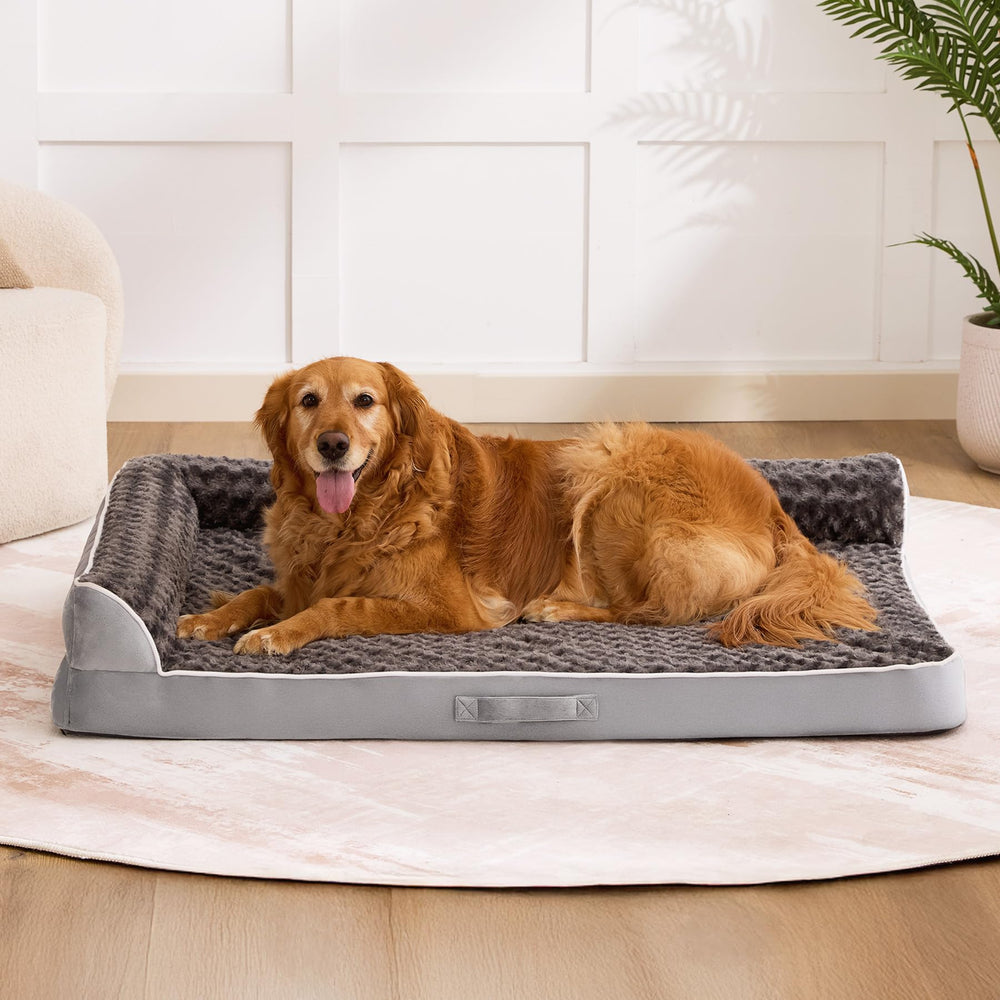 Aeroluxe dog bed in grey fabric that blends with home decor.