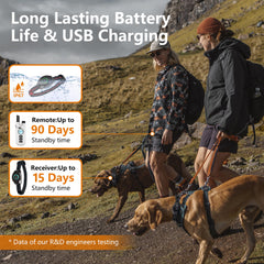 Aertyole remote with dual-channel controls enables simultaneous training for two dogs.