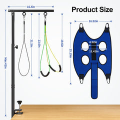 Aetherika dog grooming arm height adjustment shows 28-41 in range.