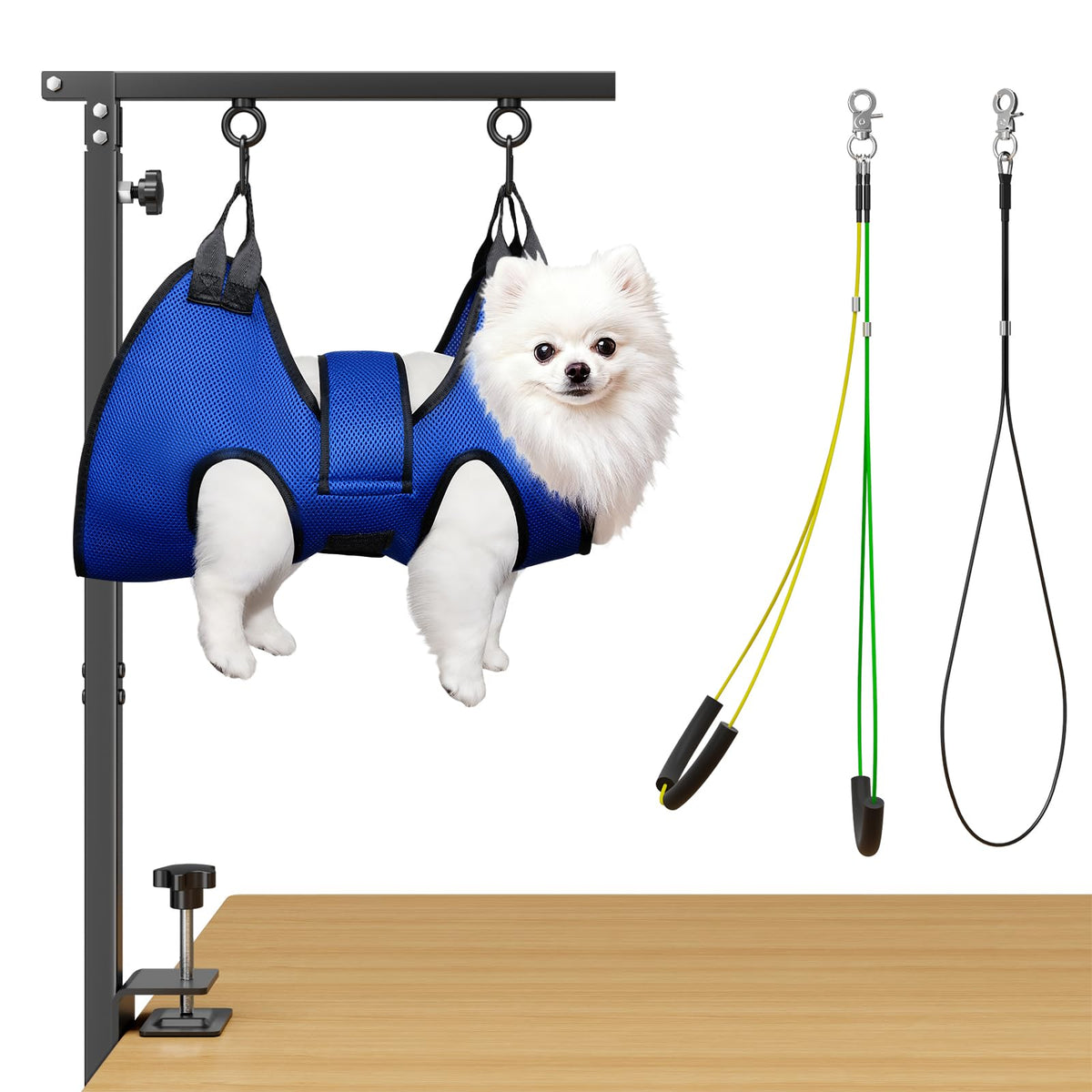 Aetherika foldable grooming table arm folded for compact storage.
