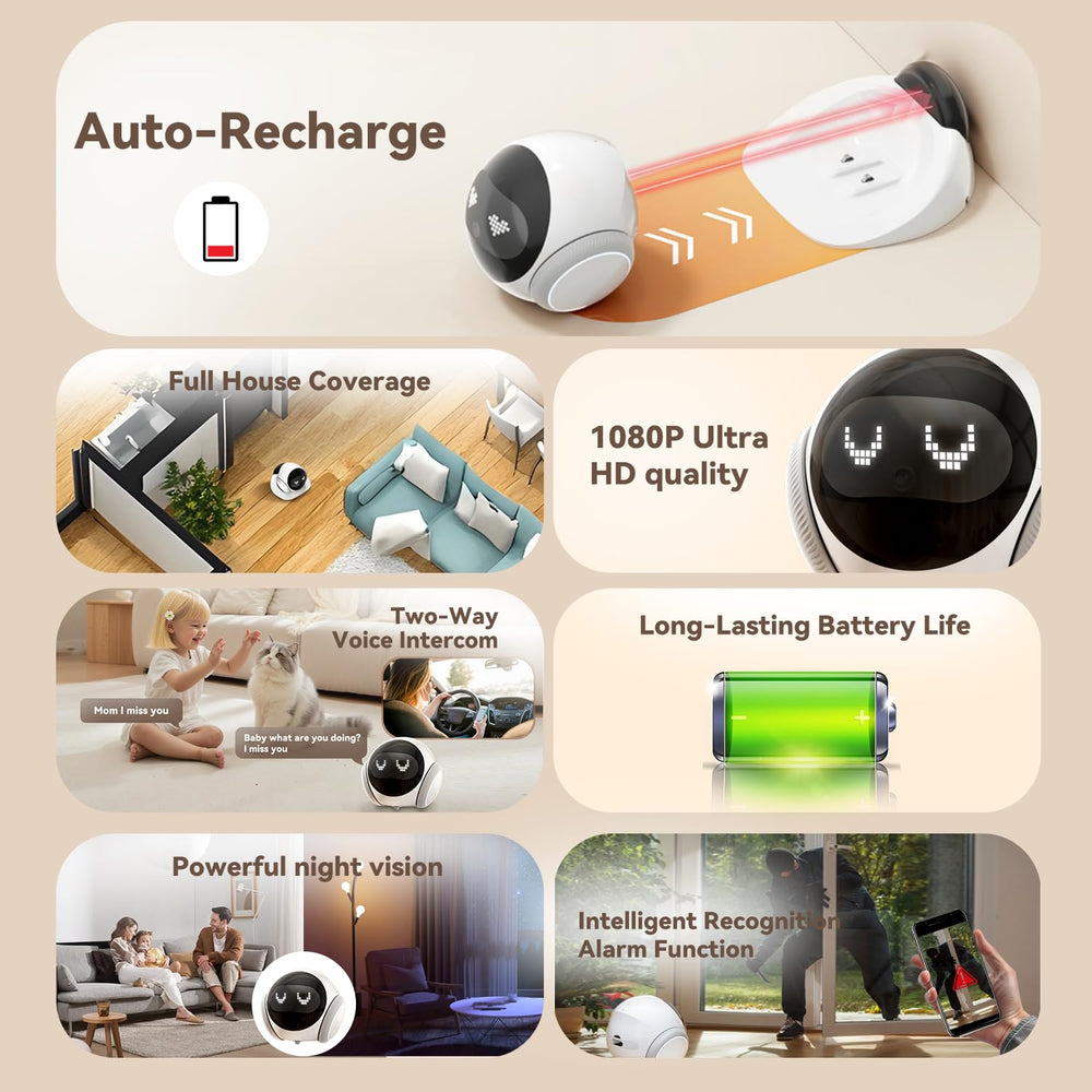 AEZ Robot Camera movable design shows track-and-wheel movement for coverage.