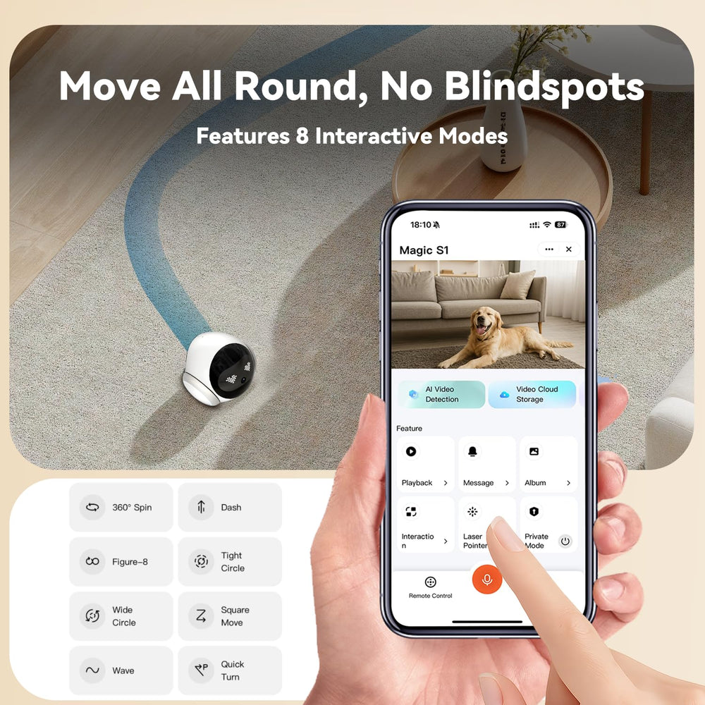 AEZ Robot Camera pet-interaction modes capture playful expressions and actions.