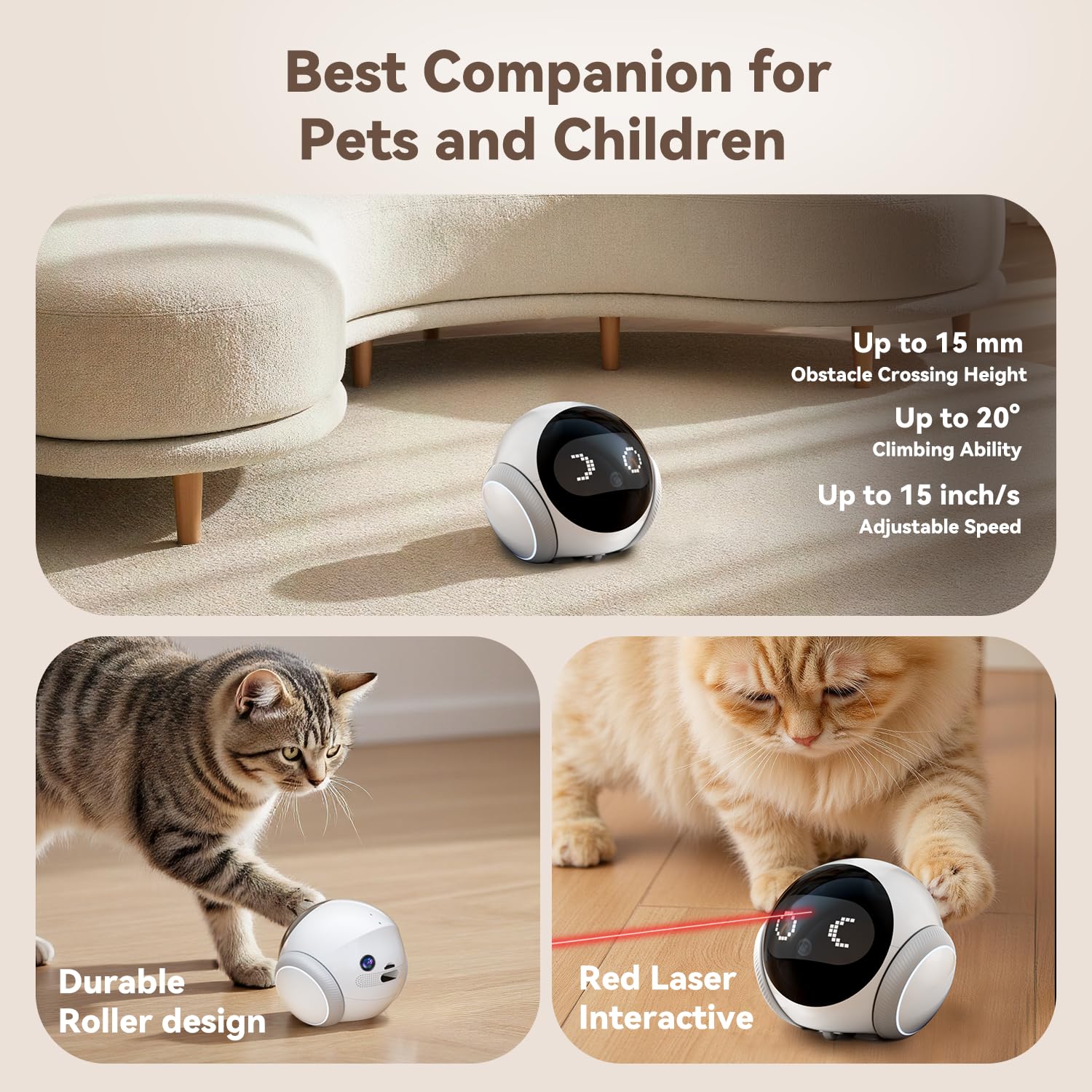 AEZ Robot Camera two-way audio enables real-time conversations with pets.
