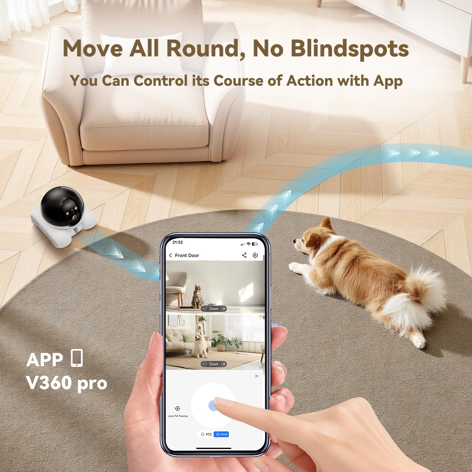 AEZ Robot Camera two-way talk enables real-time conversations with family and pets.