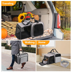 A.FATI cat carrier extendable sides expands space for comfortable travel