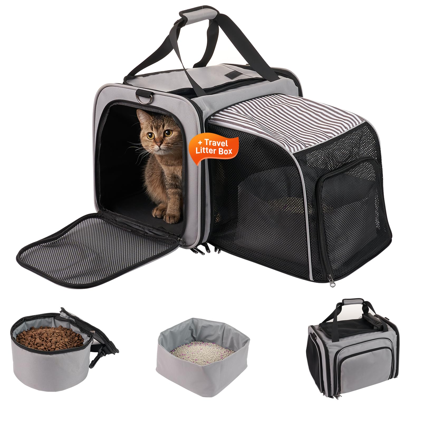 A.FATI cat carrier with litter box closed for on-the-go waste management