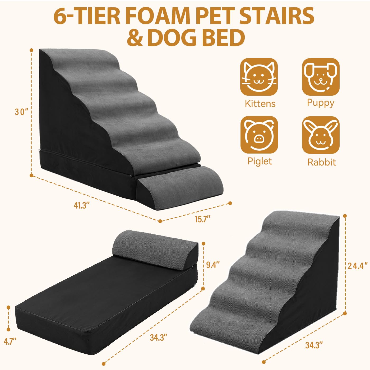 A.FATI dog stairs anti-slip bottom provide secure footing during climbs