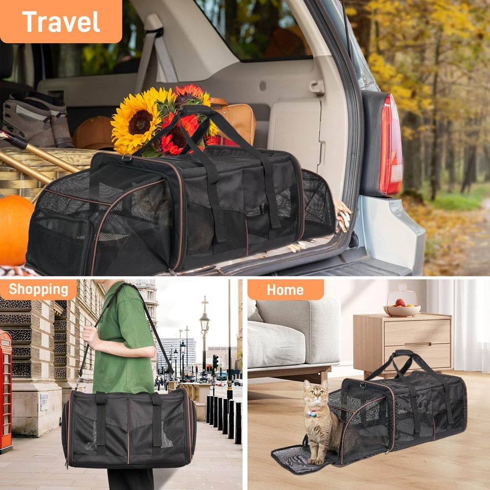 A.FATI soft-sided cat carrier with breathable mesh panels for ventilation