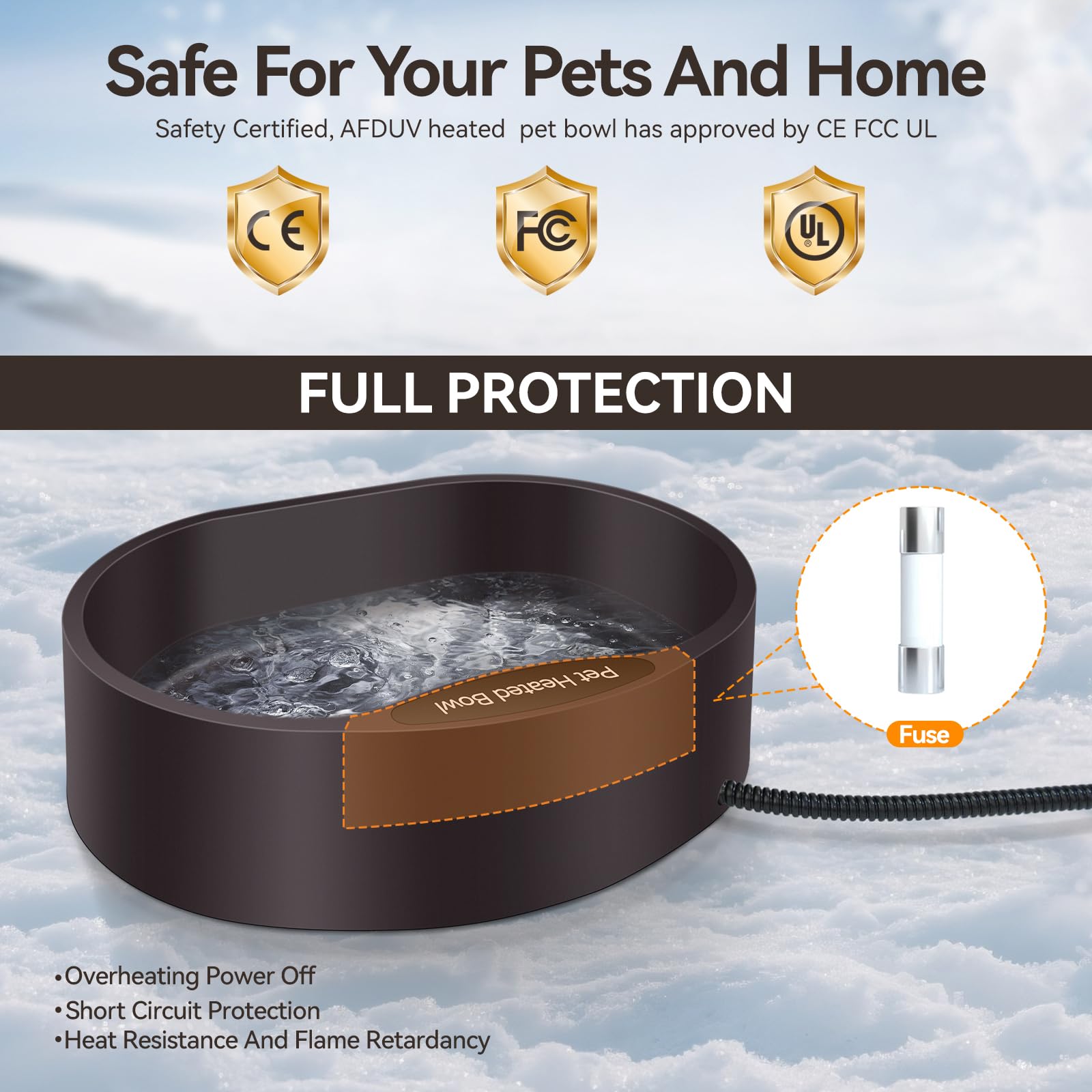 AFDUV heated water bowl foam nonslip base prevents sliding on surfaces.