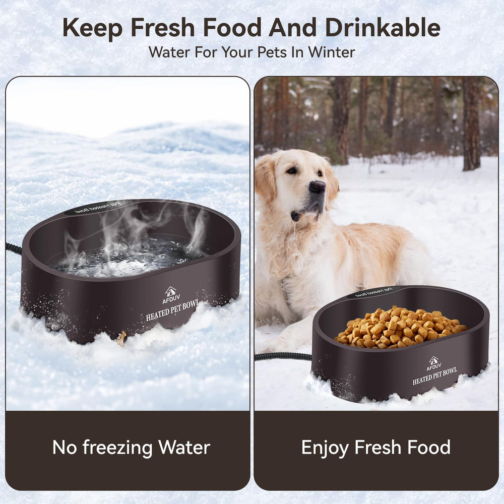 AFDUV heated water bowl steel 6.5ft cord reduces chew risk outdoors.