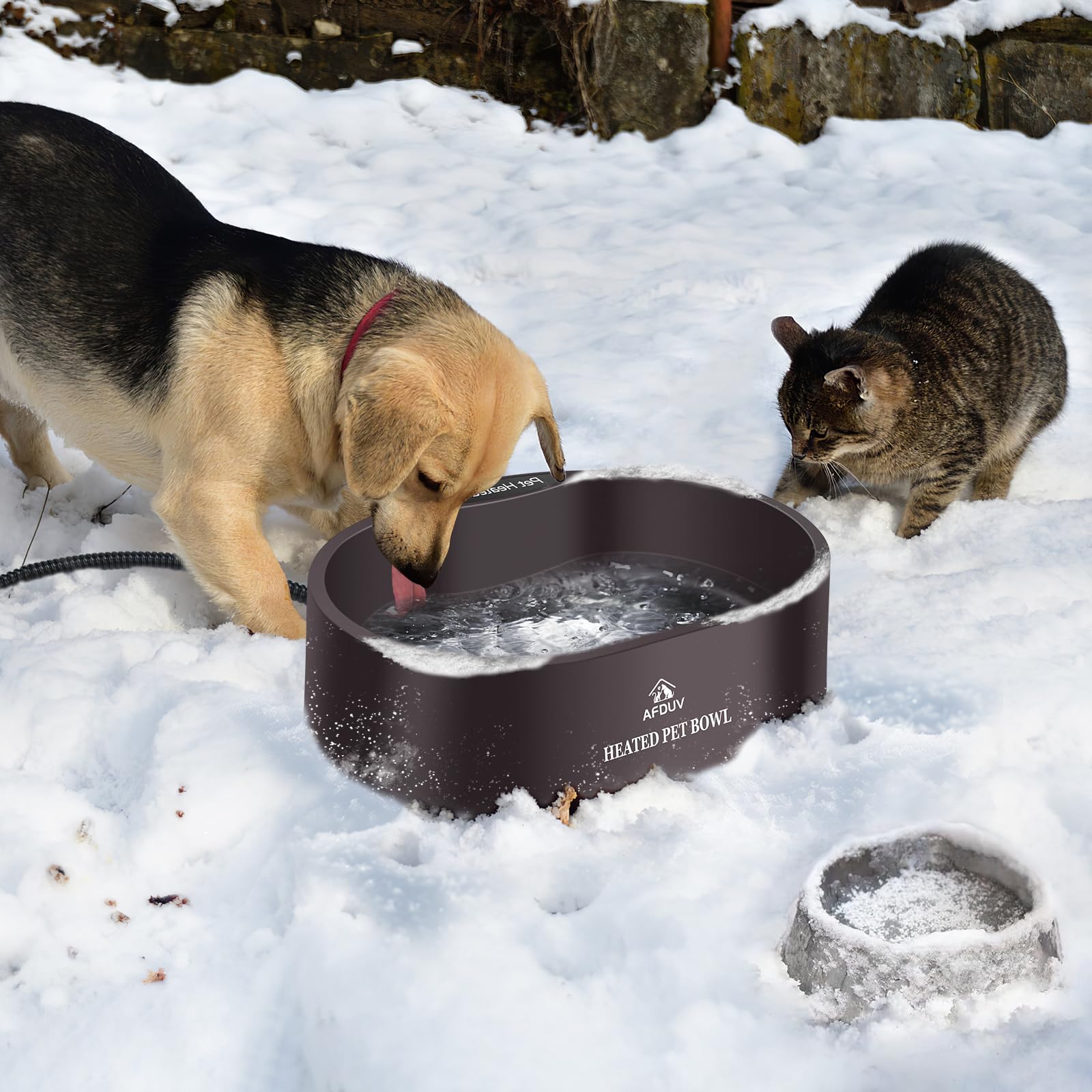 AFDUV heated water bowl outdoor water level indicator helps refill timing.