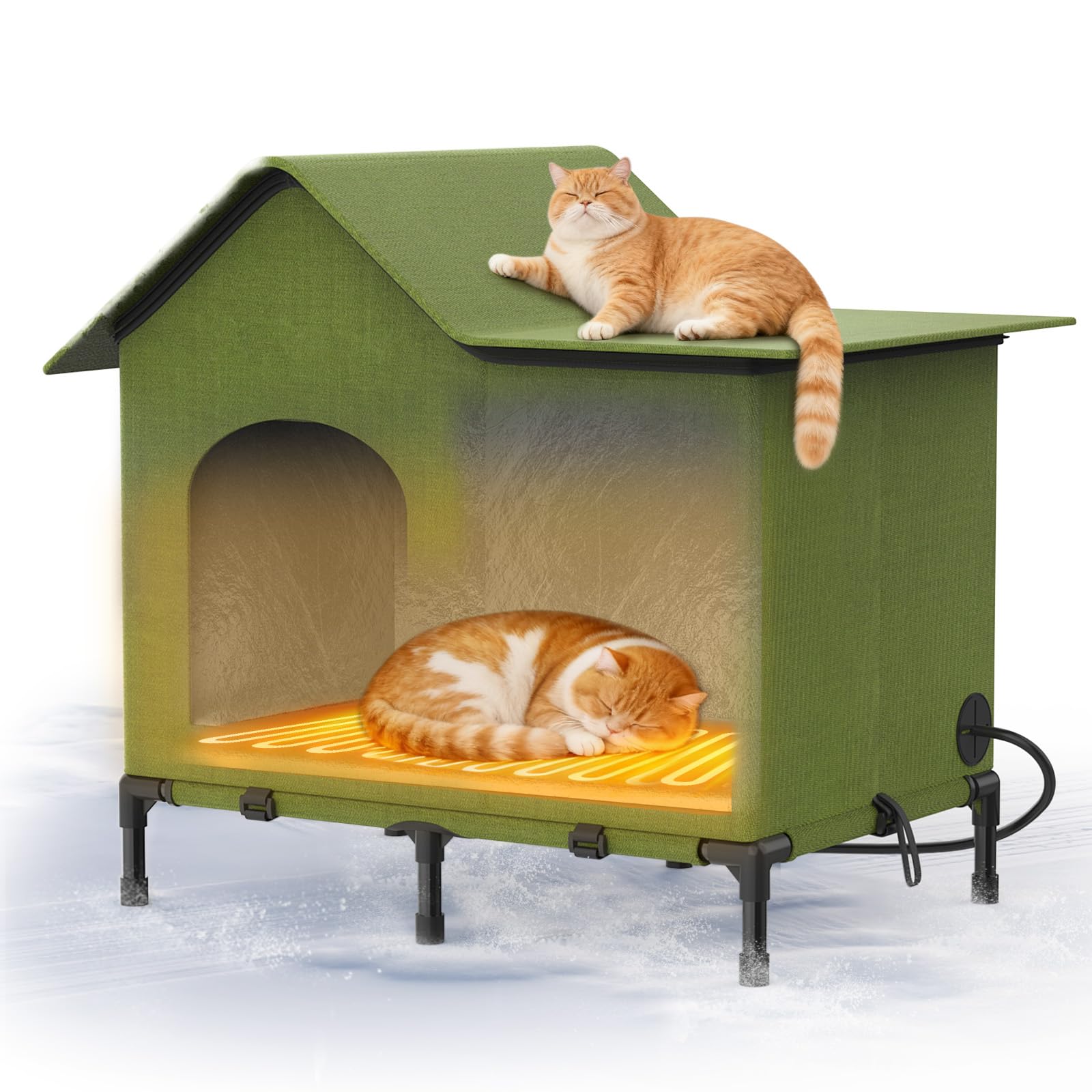 AFEIOFT heated outdoor cat house front view highlights warm shelter for outdoor cats