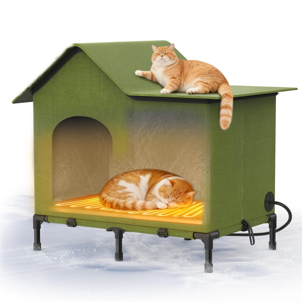 AFEIOFT heated outdoor cat house front view highlights warm shelter for outdoor cats