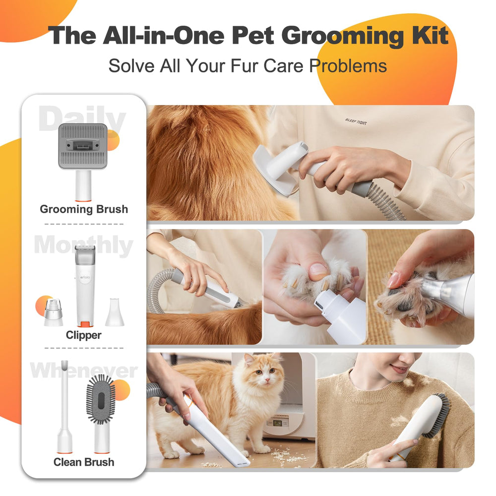 Afloia grooming kit vacuum suction in action captures fur directly into the cup.