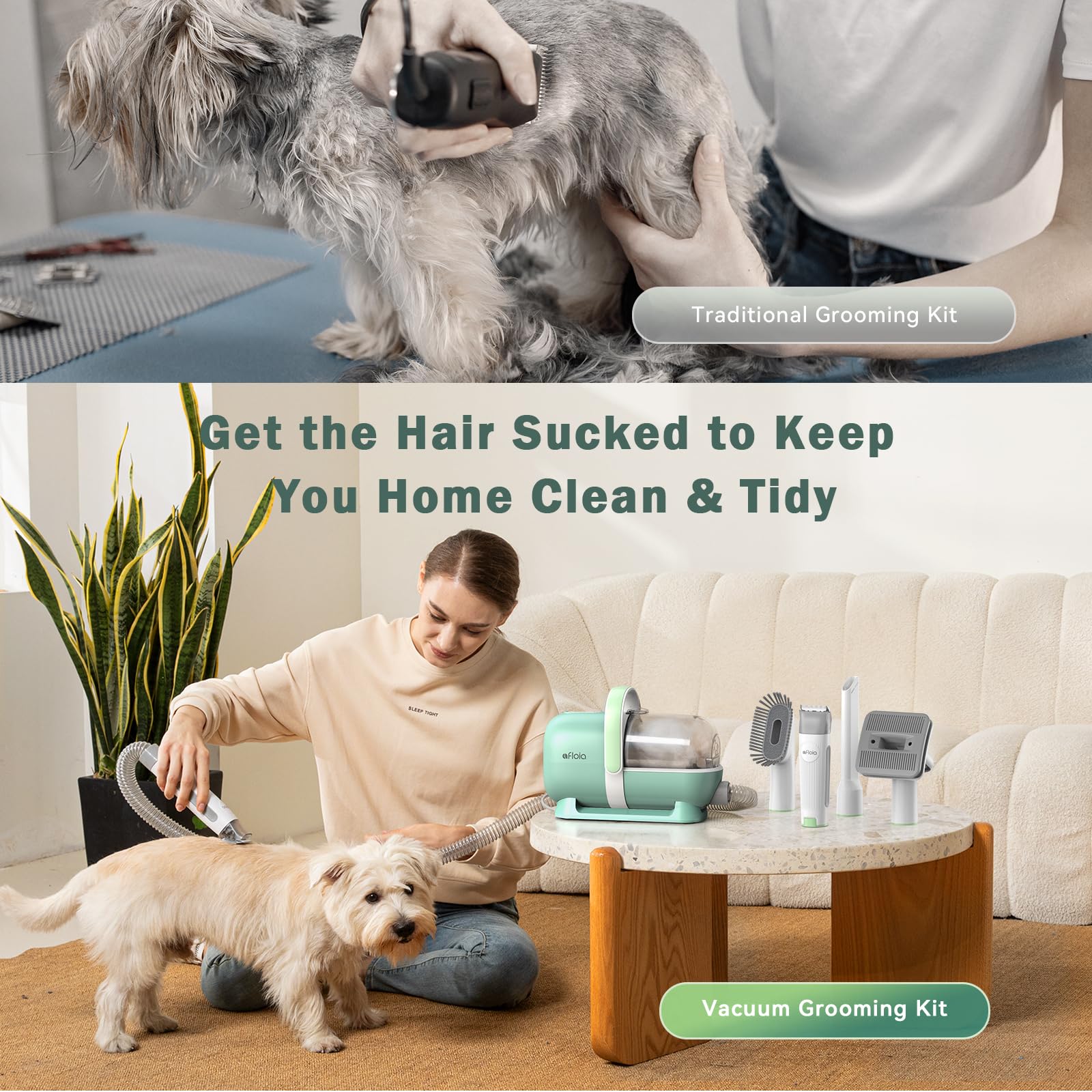 Afloia extended hose and cord illustrates reach for comfortable home grooming sessions.