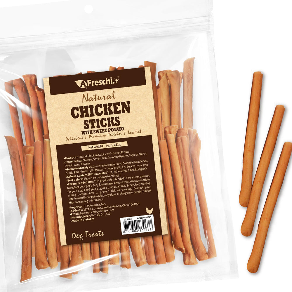 Afreschi Chicken Dog Treats feature real chicken first ingredient for tasty rewards