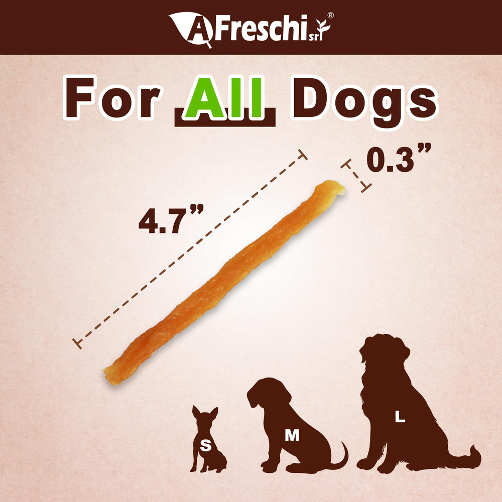 Afreschi Soft Chicken Dog Treats closeup bite highlighting tender texture for puppies.