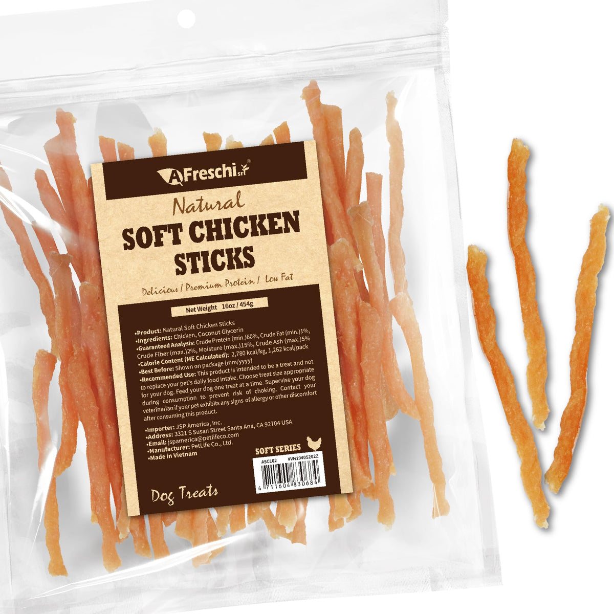 Afreschi Soft Chicken Dog Treats pack showing grain-free, easy-to-chew rewards for training.
