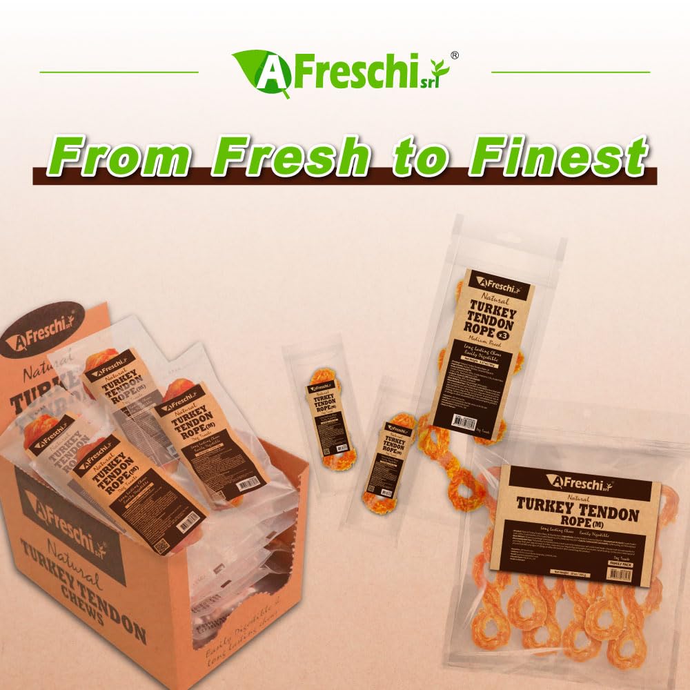 A Freschi srl 2-count pack turkey tendons offers convenient, ready-to-serve treats.