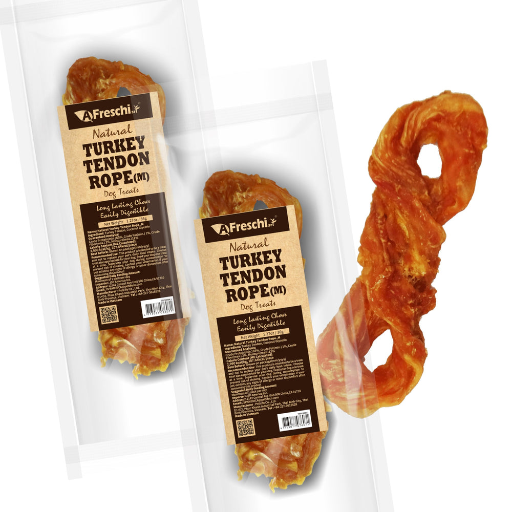 A Freschi srl turkey tendons for dogs long-lasting chew aids moderate chewers during play sessions.