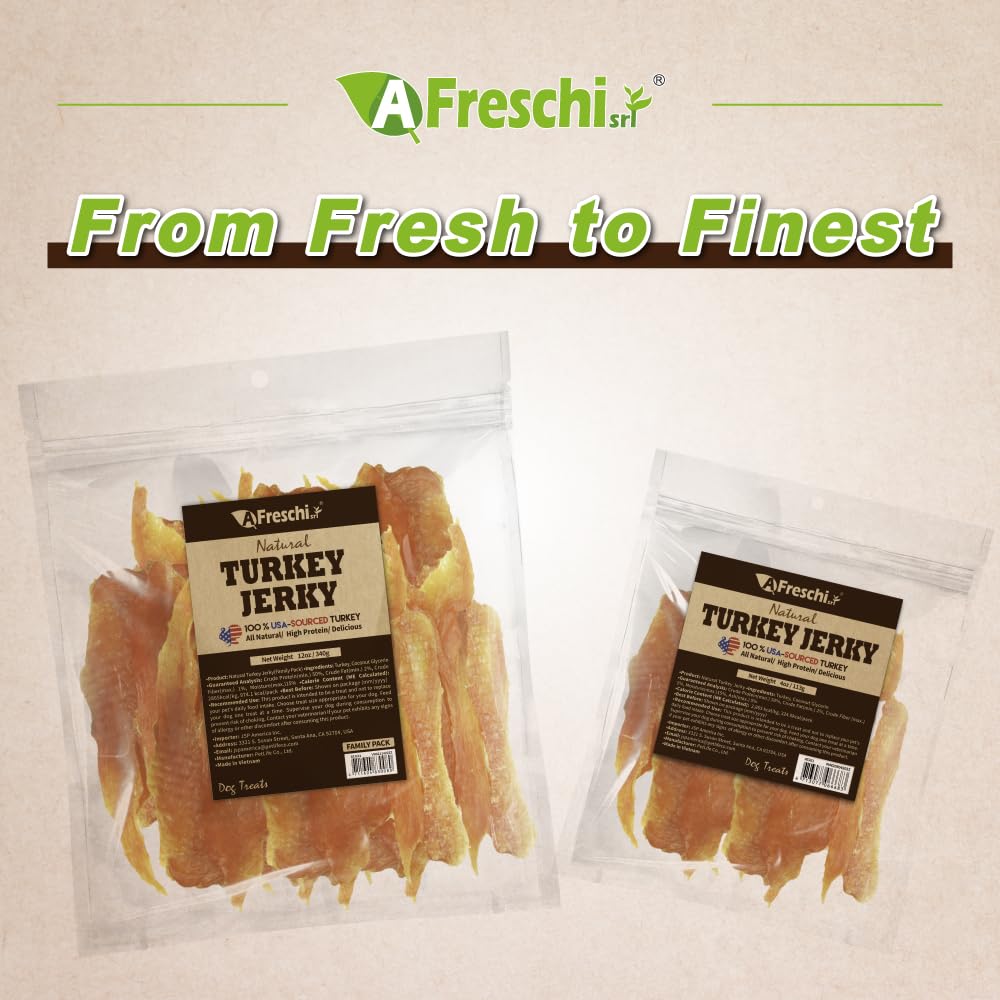 Afreschi Turkey Jerky low-fat treat ideal for daily snacks and rewards.